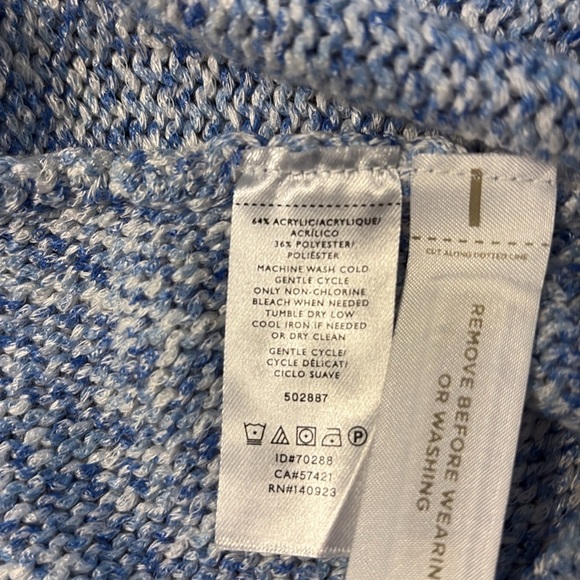 LOFT Blue white Knit sweater knot crop front layering  deep V relax L not heavy - Picture 10 of 13